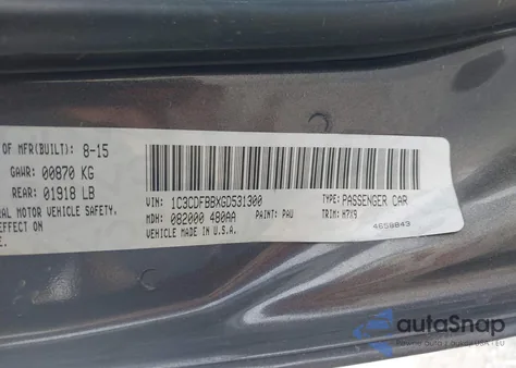 2016 Dodge Dart Sxt z USA, uszkodzony, nr VIN 1C3CDFBBXGD531300